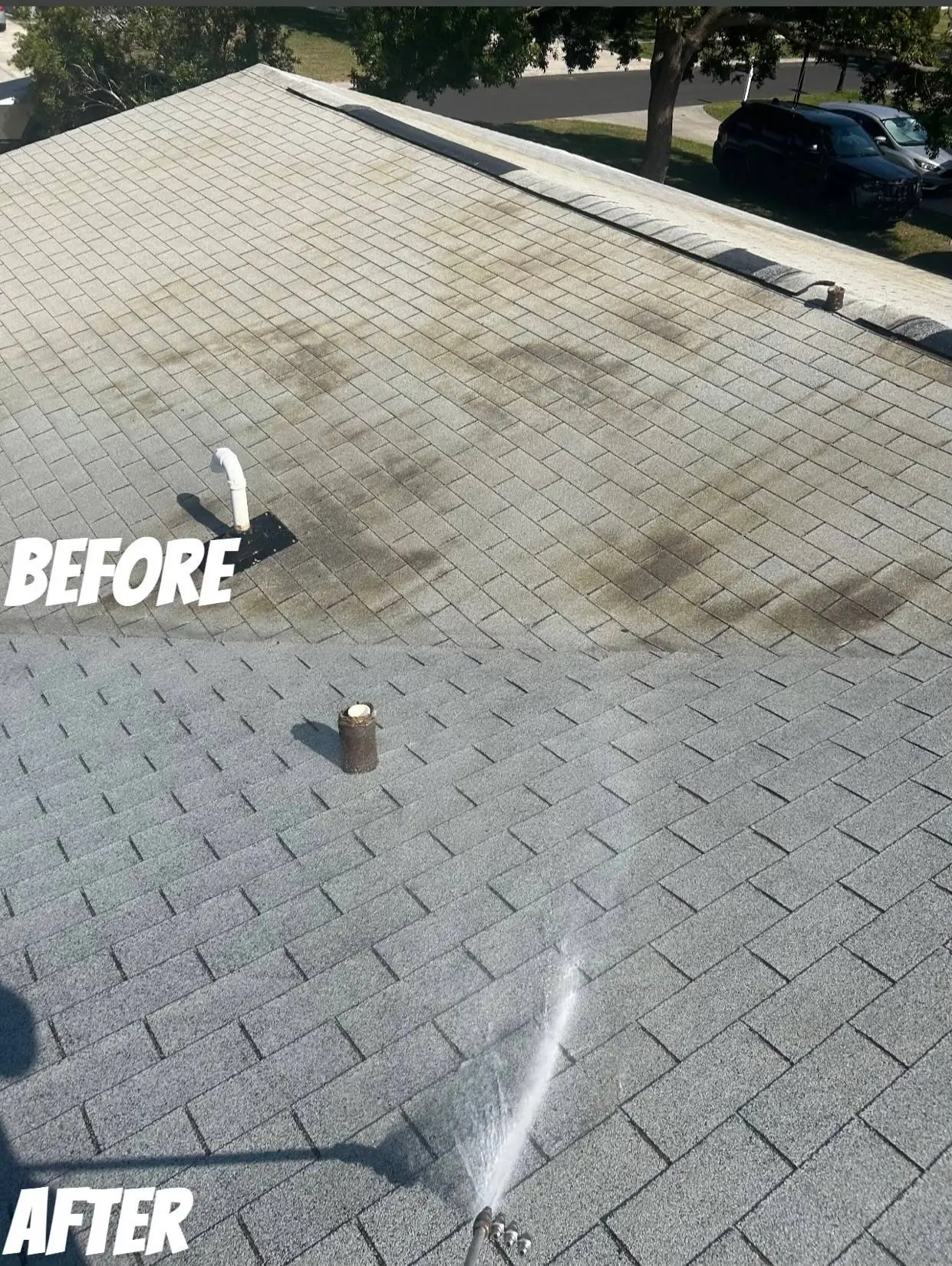 Roof pressure washing before and after in the Tampa Bay area by JNT